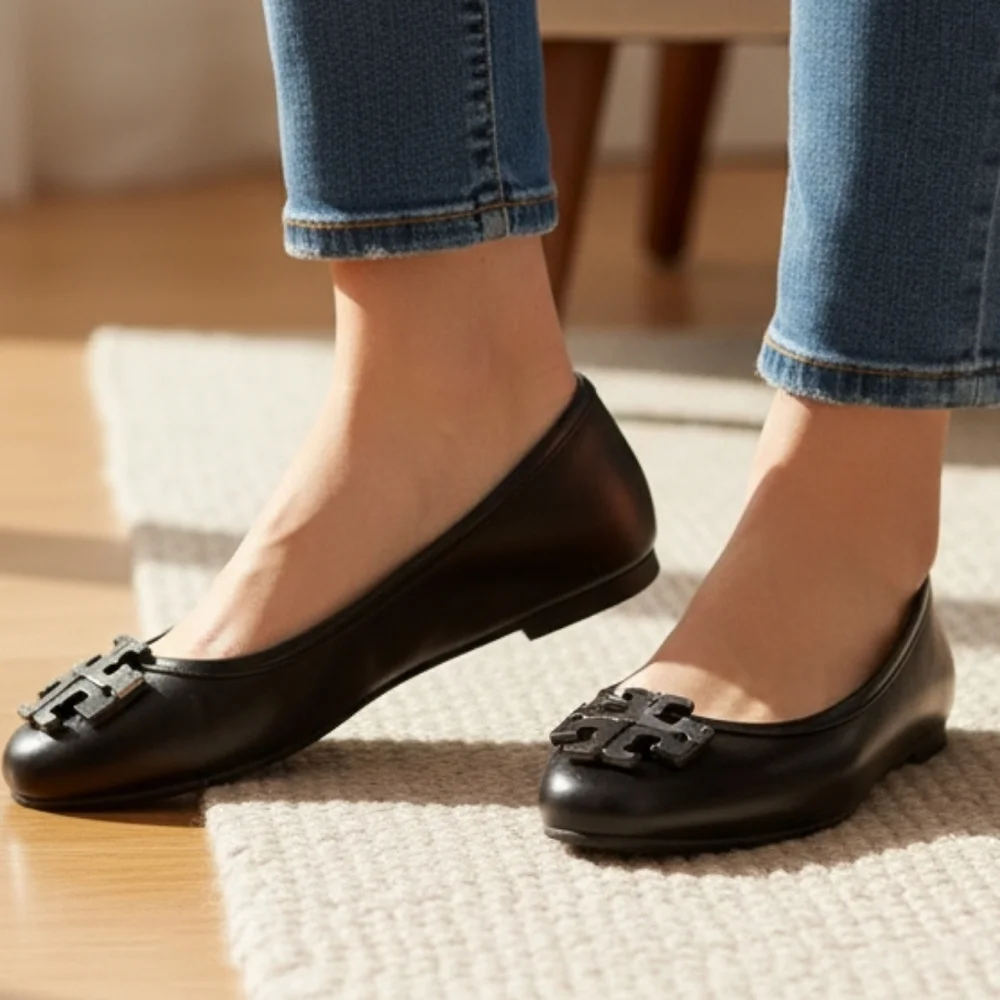 Tory Burch Lowell Ballet Flats North Leather Black Size 7.5